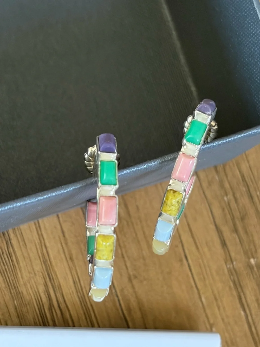 Jay King Sterling Silver Multicolor Opal Hoop Earrings NWT